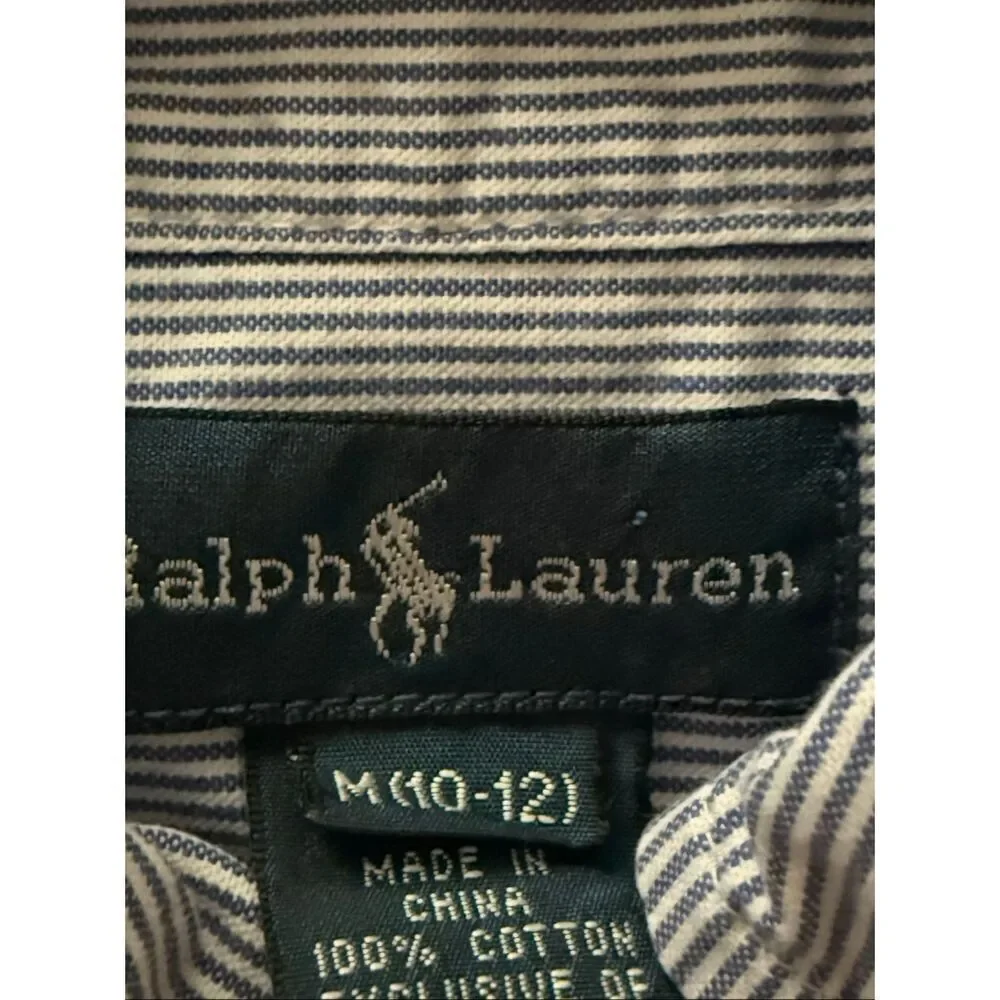 Ralph Lauren Boys Blue Stripe Button Down Shirt Cotton M 10-12